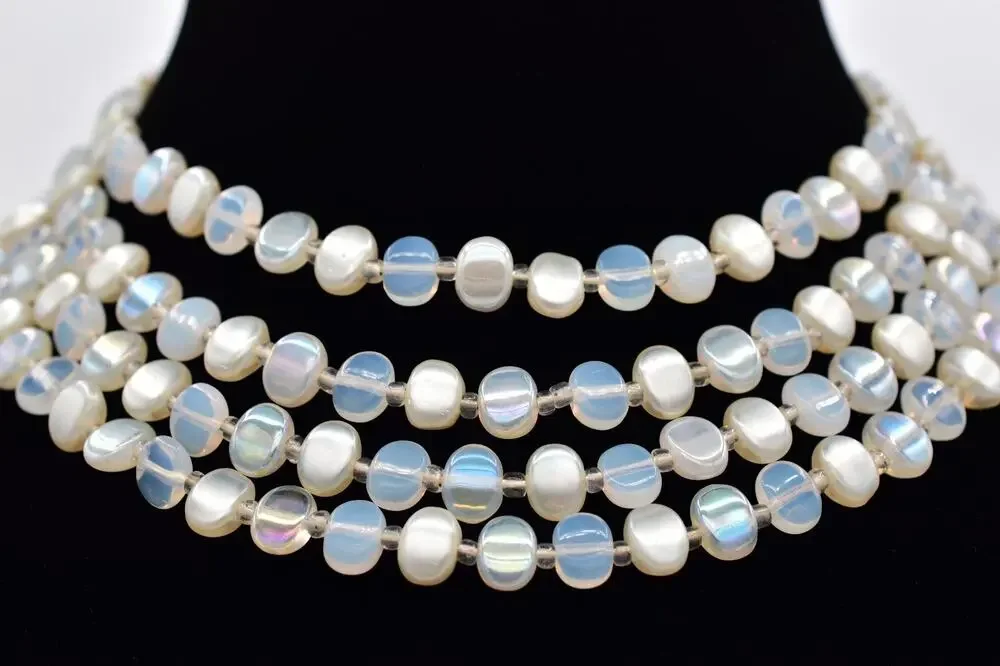 Western Germany Vintage Beaded Choker Necklace White Layered Chunky 1950s BinBL